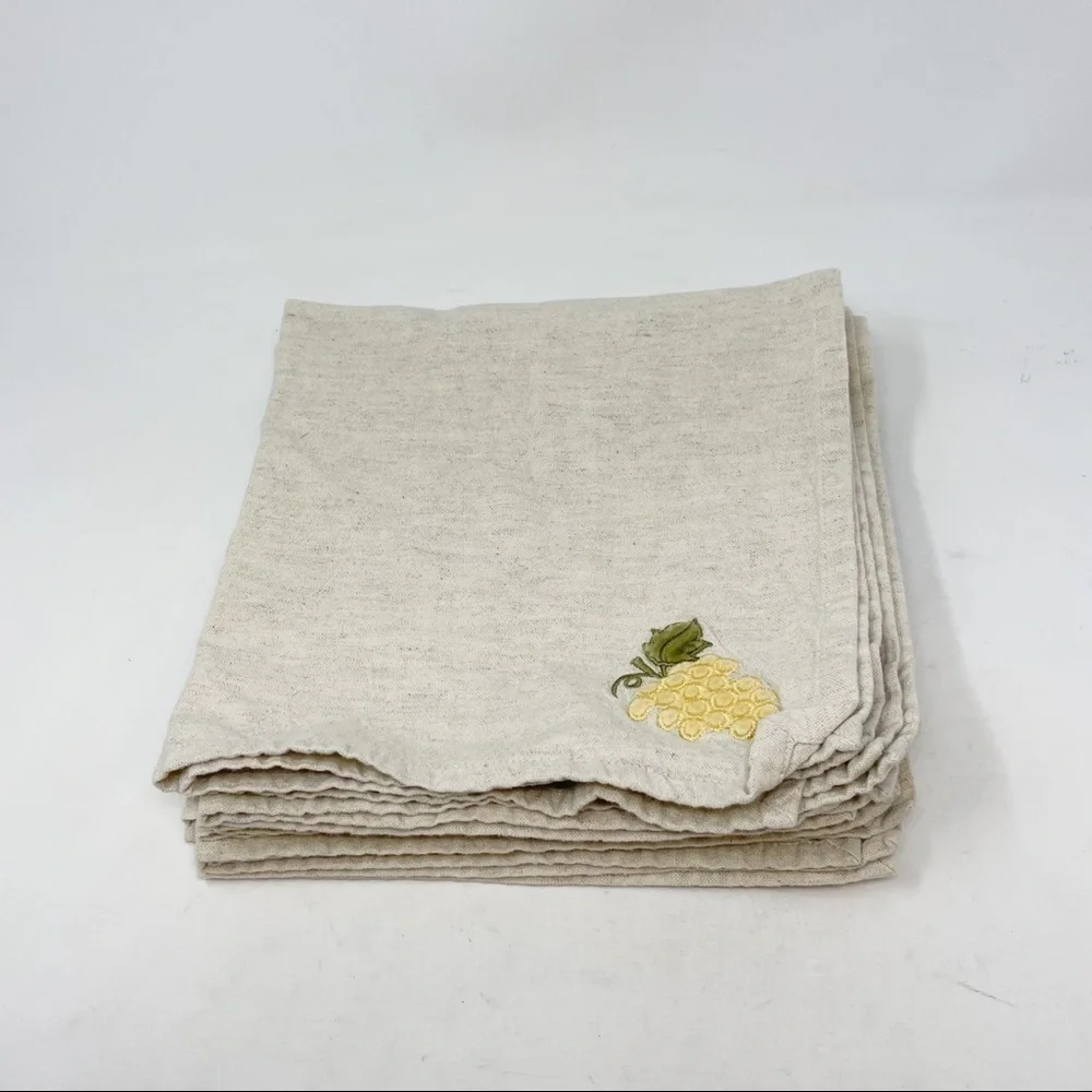 POTTERY BARN Set Of 5 Beige Grape Linen Napkins
